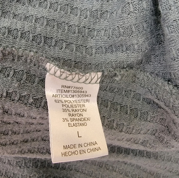 Chaser Sz L Waffle Knit Thermal Top Green Long Sleeve Button Cuffs - Picture 9 of 10